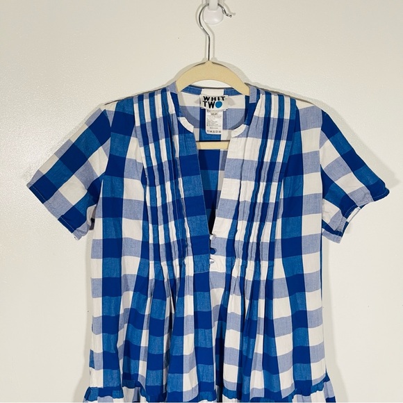 Anthropologie WHIT TWO Gingham Tiered Midi Dress Preppy Coastal Spring Summer - Picture 8 of 10